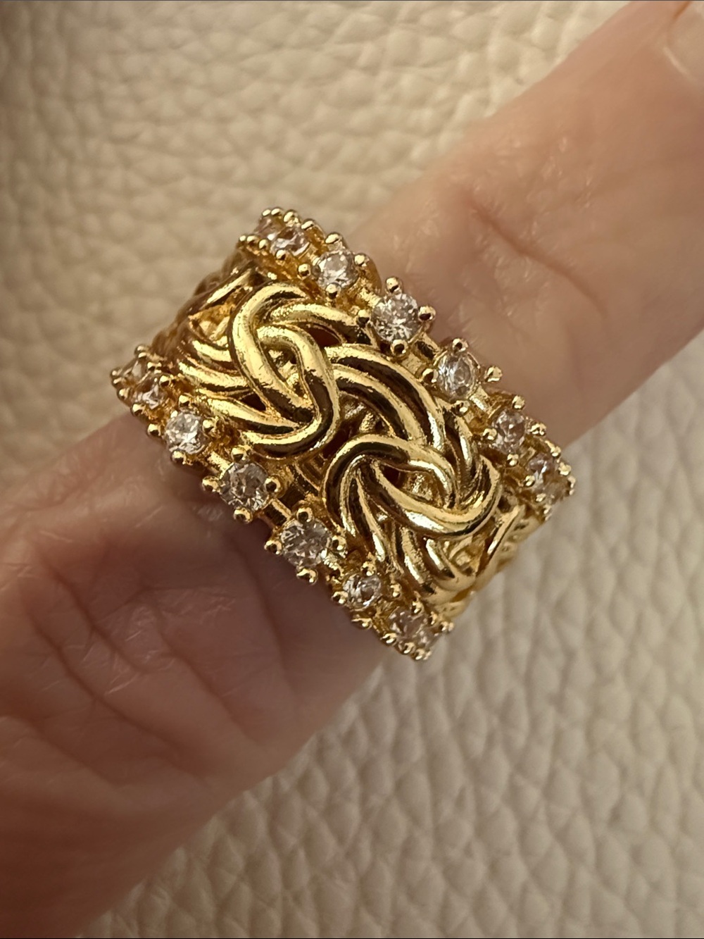14K Gold-Filled Filigree Crystal Edge Wide Band Ring